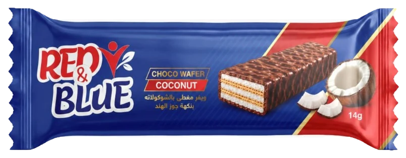 RED AND BLUE Choco Wafer Coconut, 14g pack