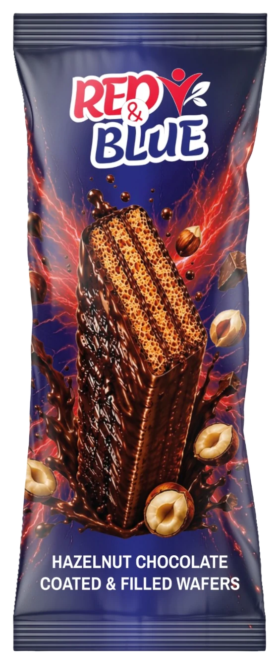 RED AND BLUE Hazelnut Chocolate Coated & Filled Wafers, Single pack pack