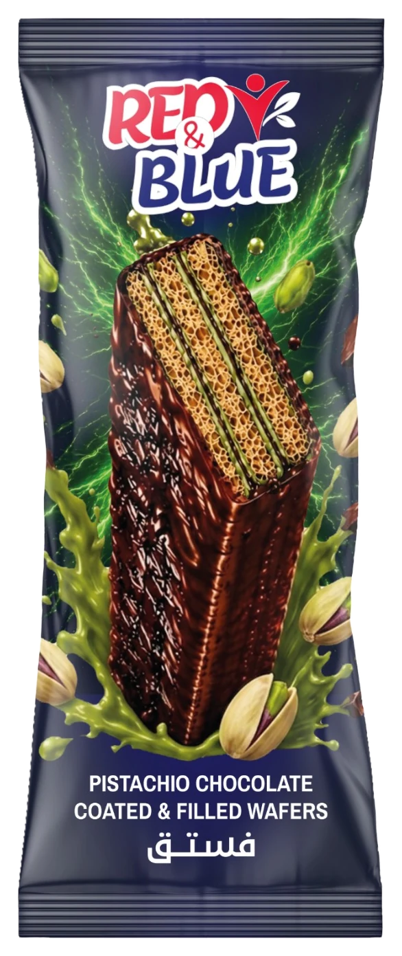 RED AND BLUE Pistachio Chocolate Coated & Filled Wafers, Single pack pack
