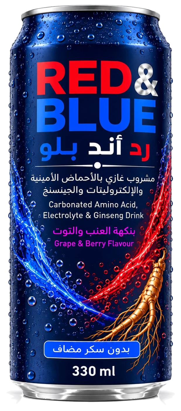 RED AND BLUE Carbonated Amino Acid, Electrolyte & Ginseng Drink, 330ml pack